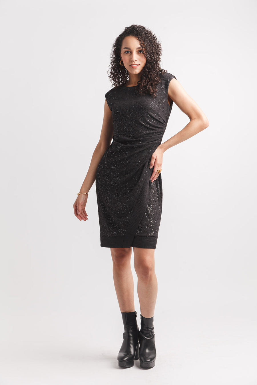 BLACK DAZZLE RUCHED DRESS