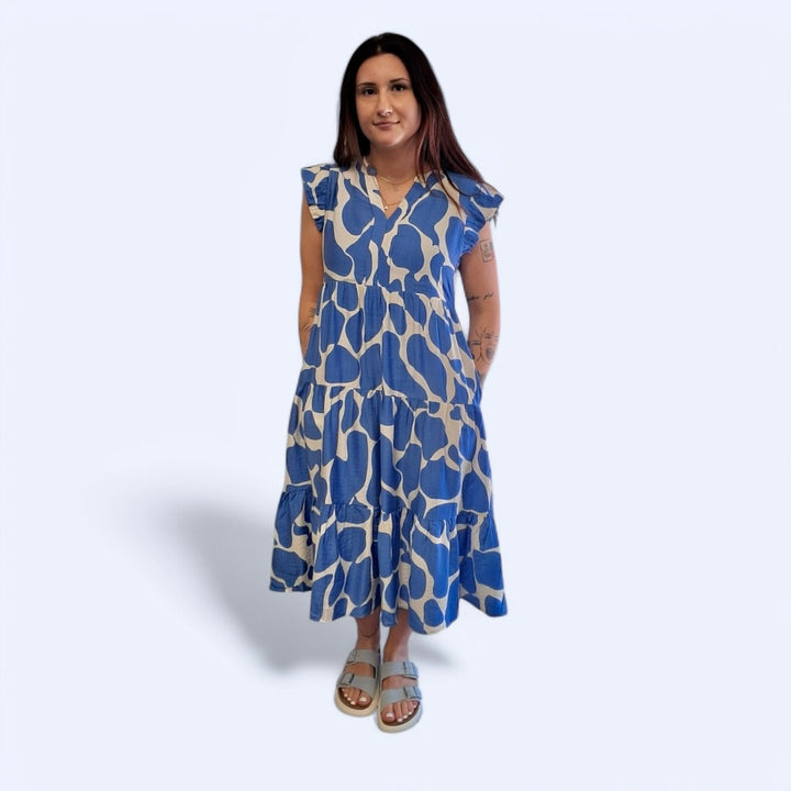 PERIWINKLE & WHITE PRINT MIDI DRESS