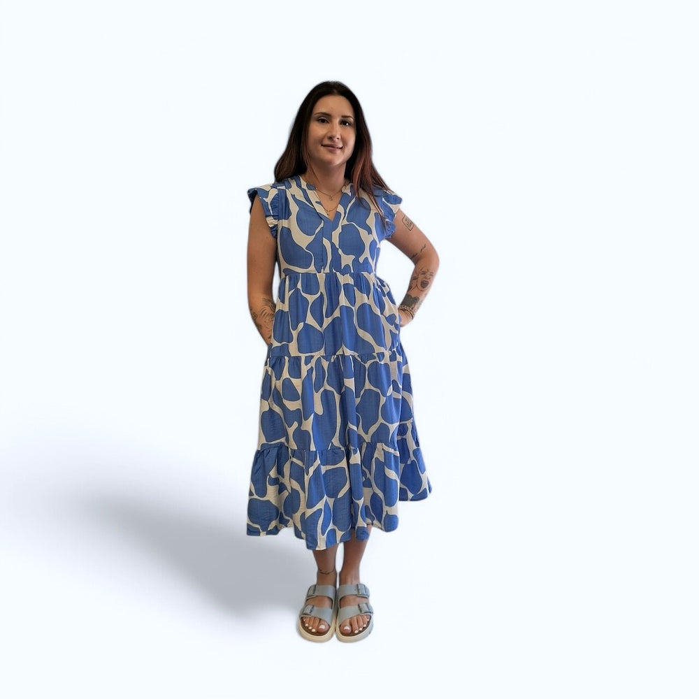PERIWINKLE & WHITE PRINT MIDI DRESS