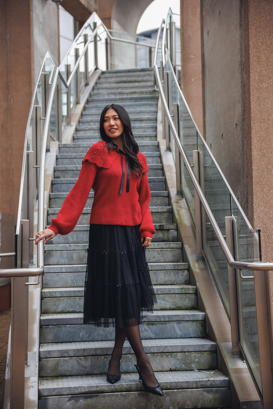 BLACK TIERED BOW SKIRT