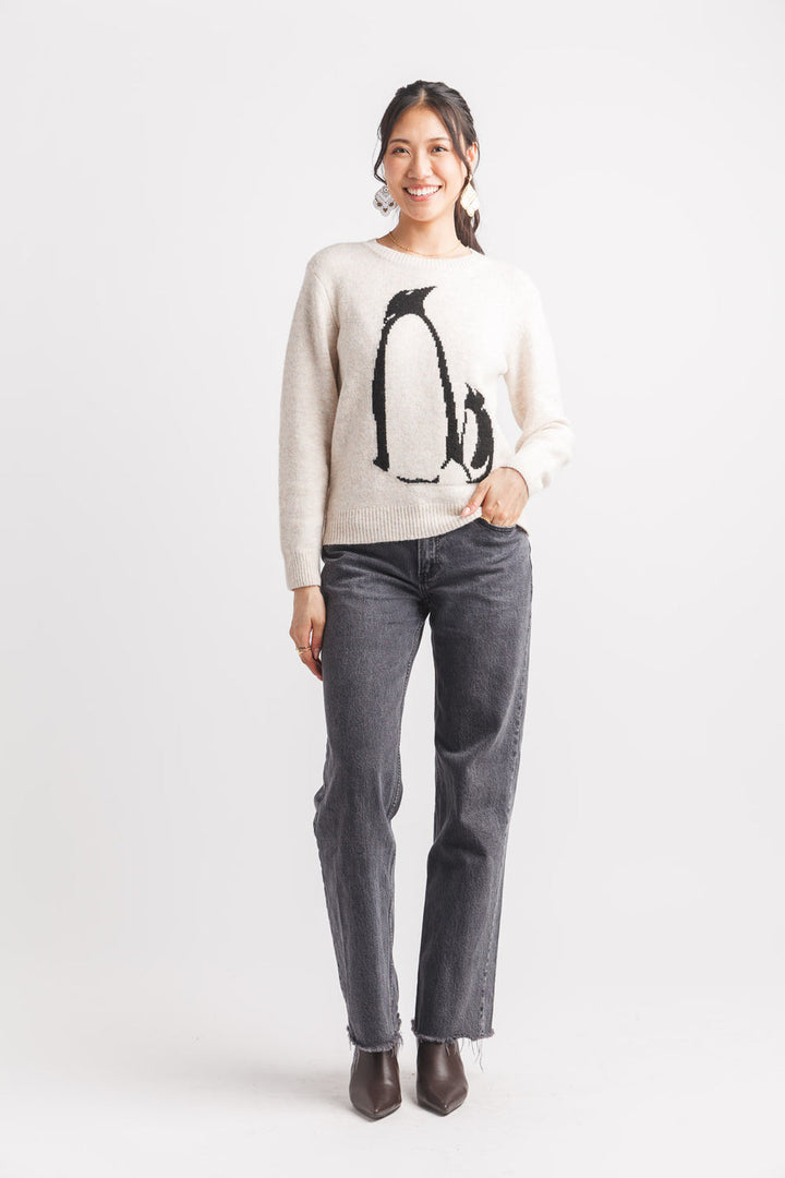 OATMEAL PENGUIN INTARSIA SWEATER