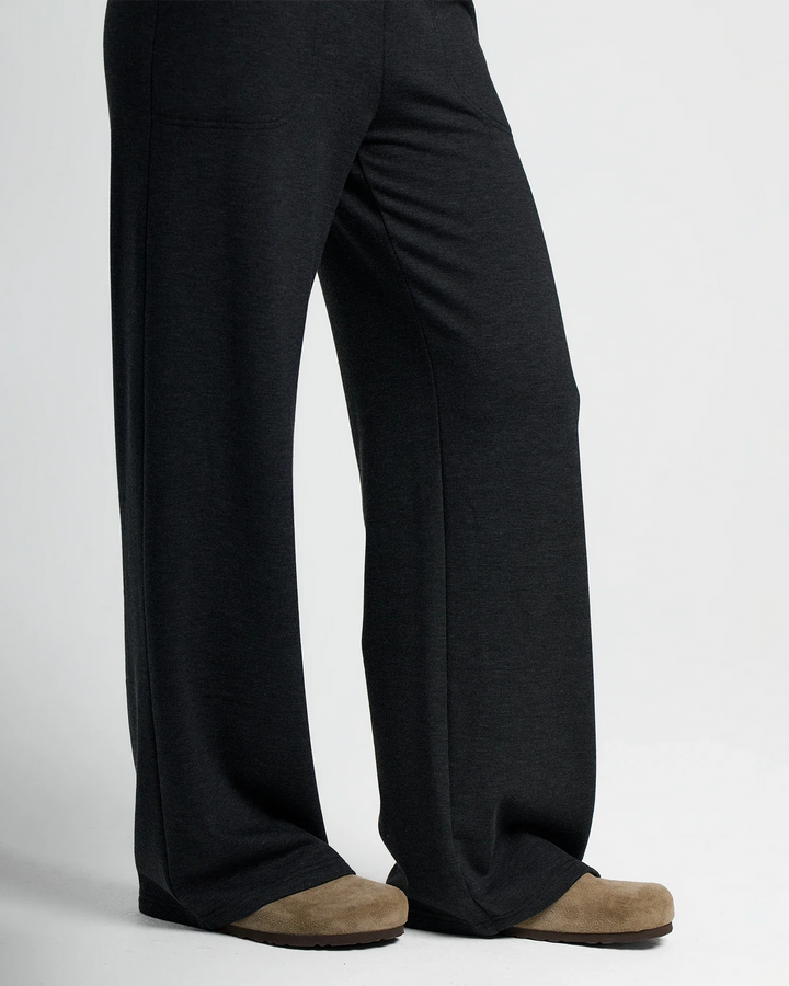 WOMEN'S HEATHER BLACK BAMBOO LIGHTWEIGHT FLEECE WIDE LEG PANT