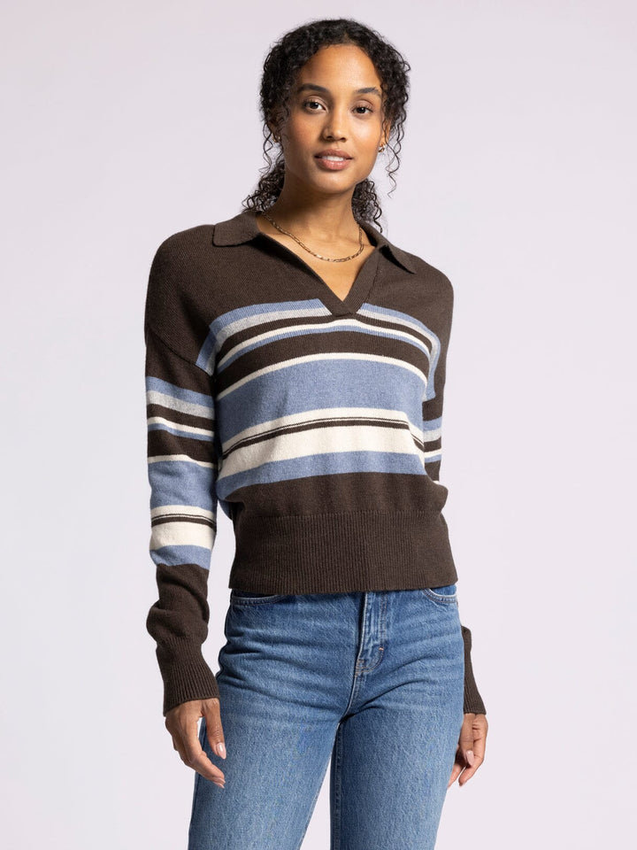 AALIYAH CHOLOCATE STRIPE COLLARED SWEATER