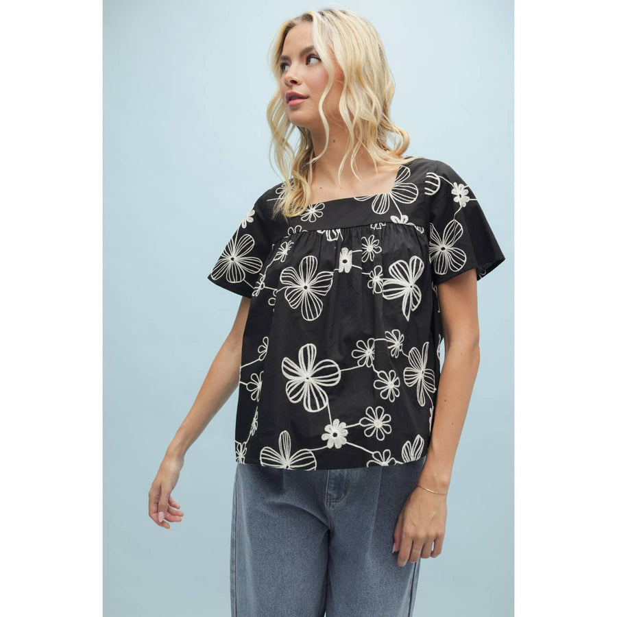 BLACK SUMMER DAYS GONE EMBROIDERED TOP