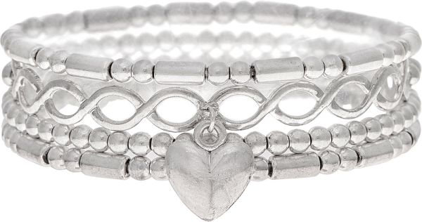 SILVER INFINITY BAR HEART BRACELET SET