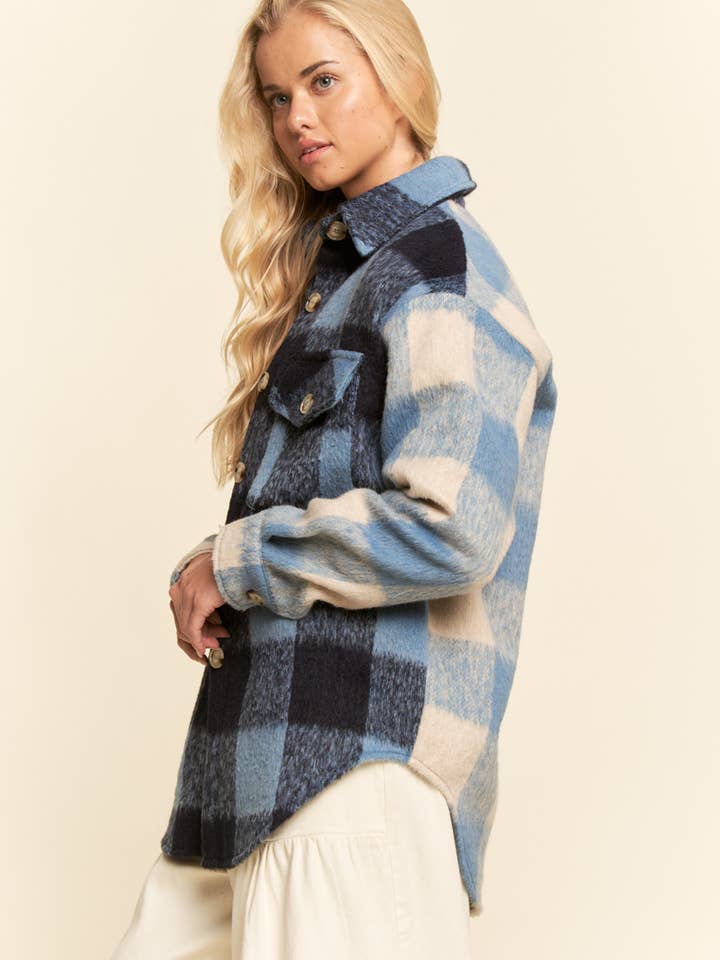 ISLA BLUE MIDNIGHT CHECK PLAID SHACKET