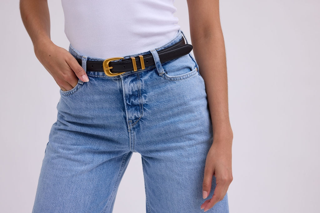 BLACK & GOLD 1" LEATHER BELT