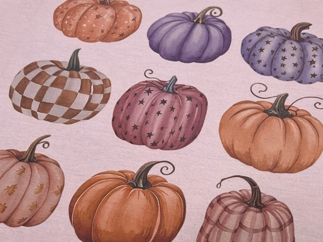 FALL DUSTY HEATHER PINK PUMPKINS GRAPHIC TEE