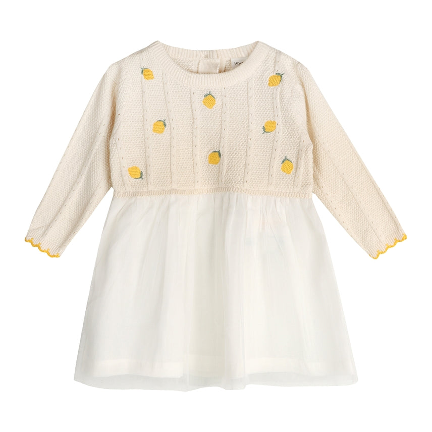 LEMON EMBROIDERED CABLE KNIT TUTU DRESS