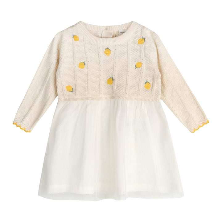 LEMON EMBROIDERED CABLE KNIT TUTU DRESS