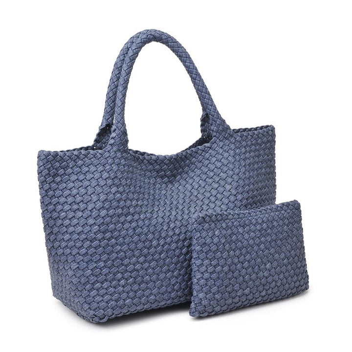 DARK DENIM SKY'S THE LIMIT LARGE WOVEN TOTE BAG