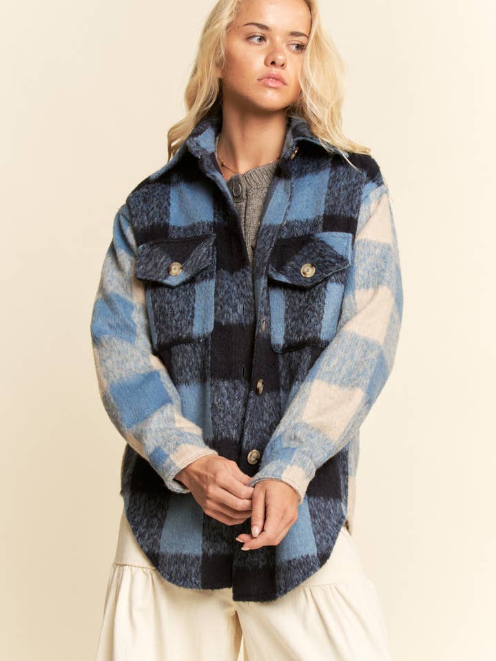 ISLA BLUE MIDNIGHT CHECK PLAID SHACKET