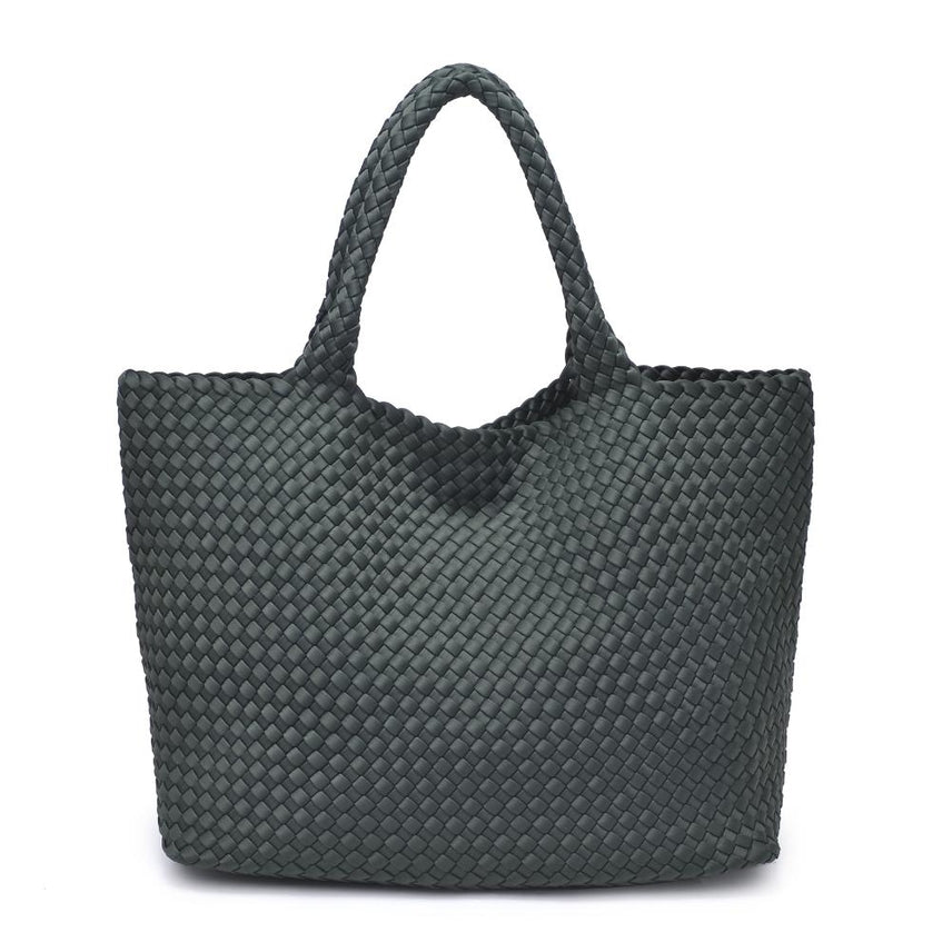OLIVE PINE SKY'S THE LIMIT LARGE WOVEN TOTE BAG