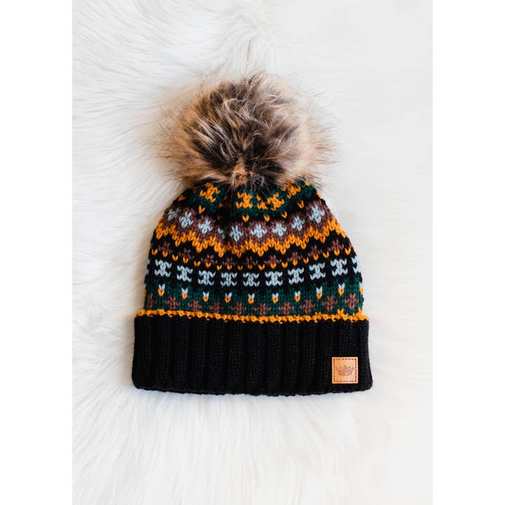 BLACK MULTI FAIR ISLE POM HAT