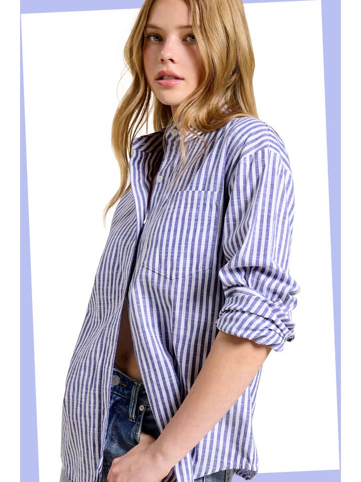 ELEVATED INDIGO STRIPE BUTTON DOWN SHIRT