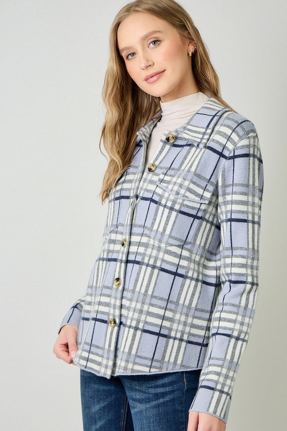 ELSA ICE BLUE PLAID KNIT SHACKET