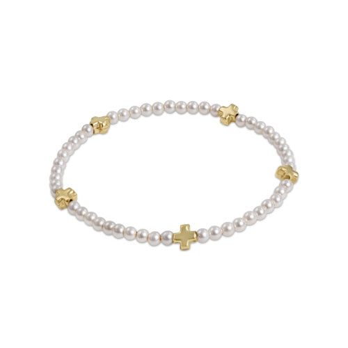 PEARL PATTERN SIGNATURE CROSS 3MM BEAD BRACELET