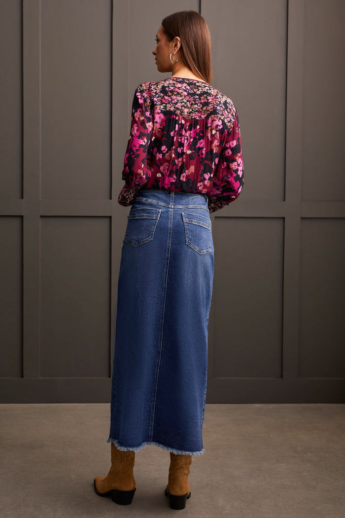 SOFT INDIGO LONG DENIM SKIRT