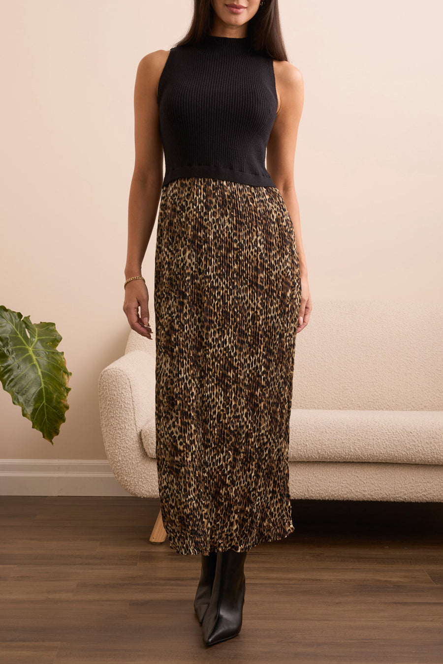 BLACK TWOFER ANIMAL PRINT MAXI DRESS