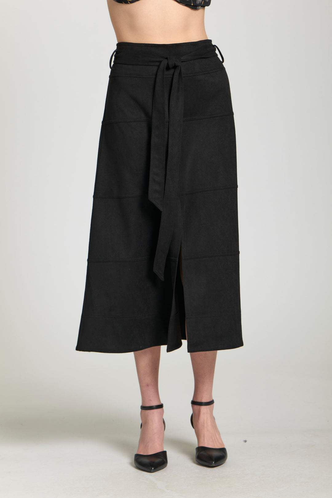 ALYSSA BLACK TIE FRONT LONG SKIRT