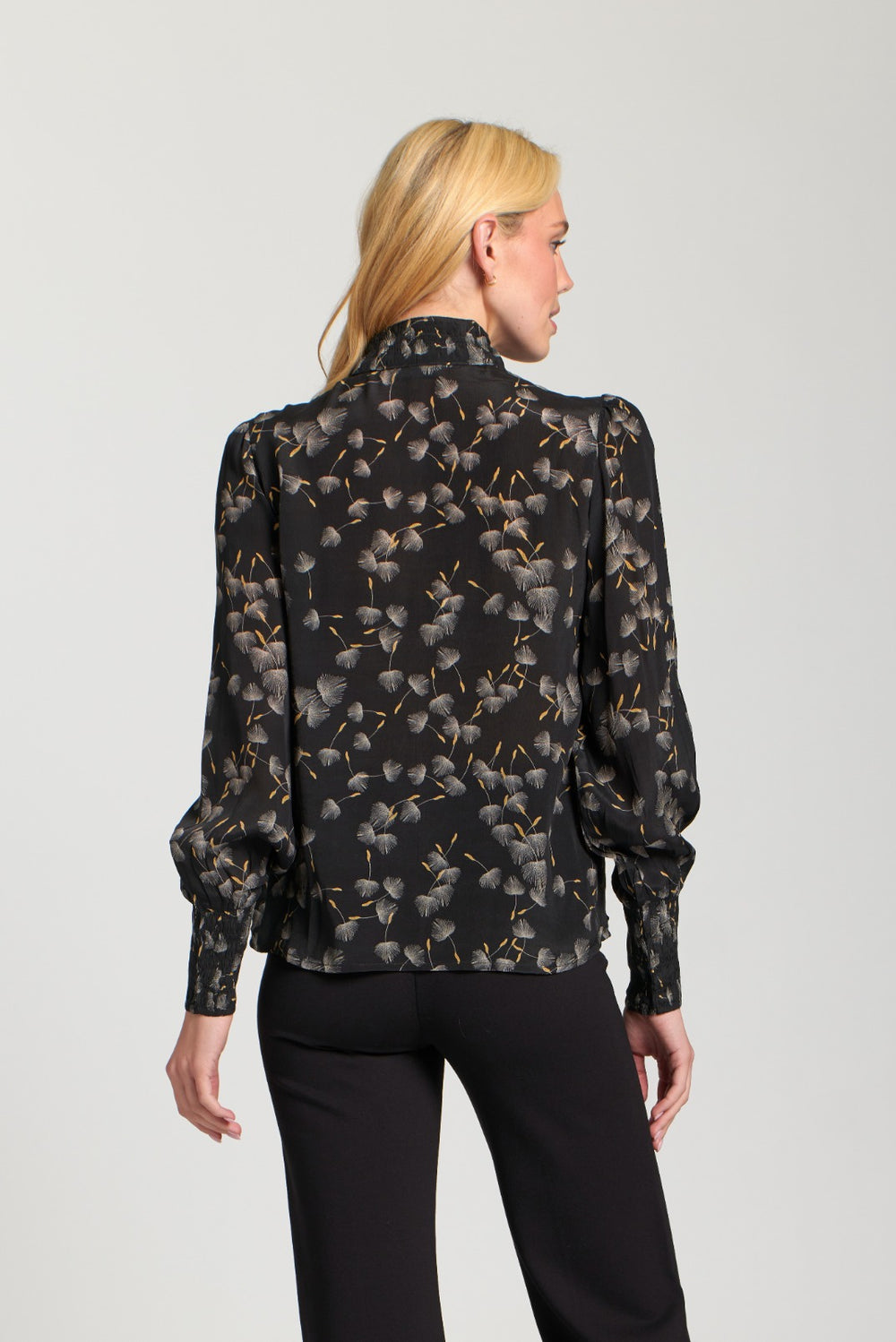 ERIKA BLACK WHISPY PRINT PUFF SLEEVE BLOUSE