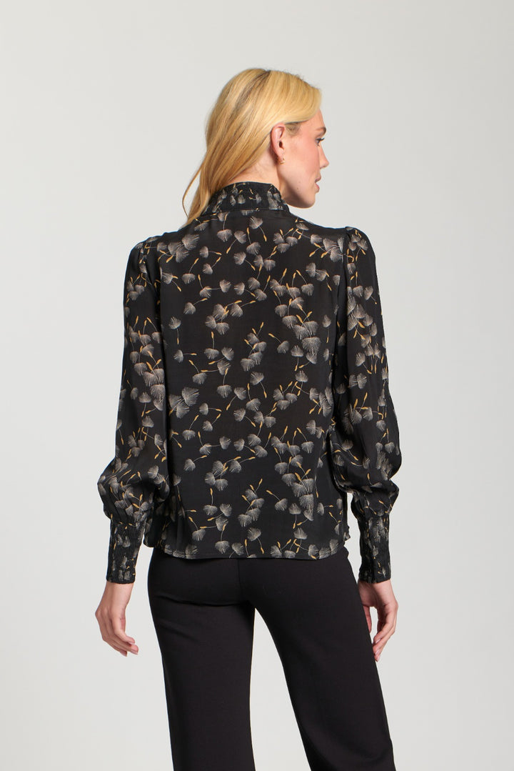 ERIKA BLACK WHISPY PRINT PUFF SLEEVE BLOUSE
