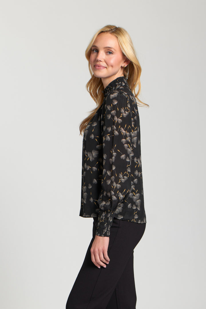 ERIKA BLACK WHISPY PRINT PUFF SLEEVE BLOUSE