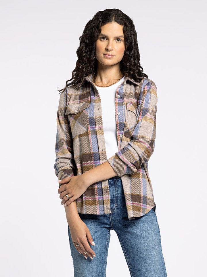 CASSIAN SAND BROWN KNIT PLAID SHIRT