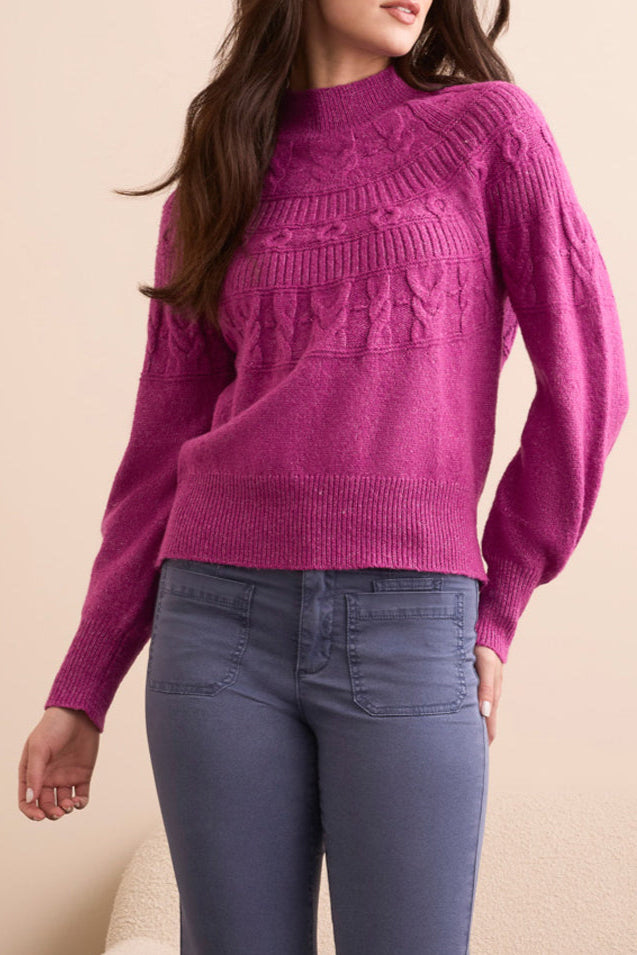 PINK FLAMBE MIX COZY KNIT MOCK SWEATER
