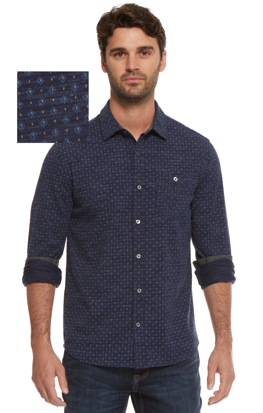 MEN'S DRIFTING LONG SLEEVE PRINTED KNIT SHIRT