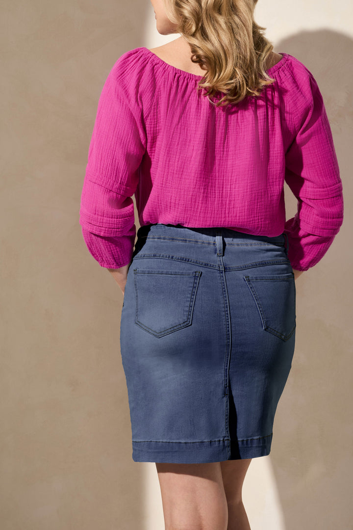 STORMY BLUE PULL-ON DENIM SKORT