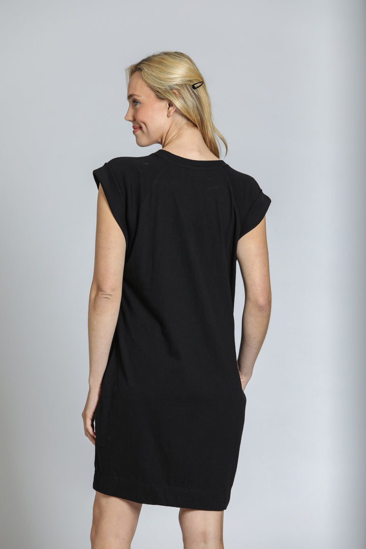 BLACK CAP SLEEVE KNIT T-SHIRT DRESS
