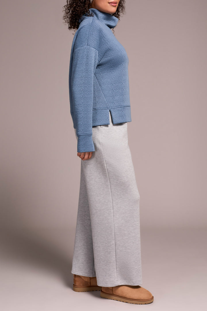 SLATE BLUE TEXTURED FUNNEL NECK TOP