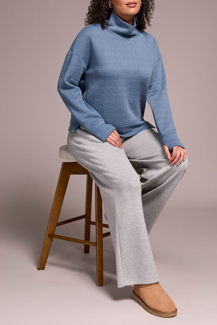 SLATE BLUE TEXTURED FUNNEL NECK TOP