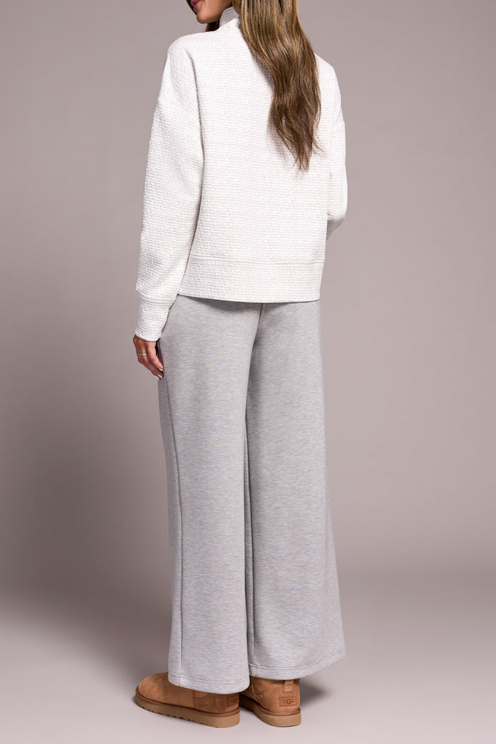 HEATHER FROST GREY TEXTURED KNIT FUNNEL NECK TOP