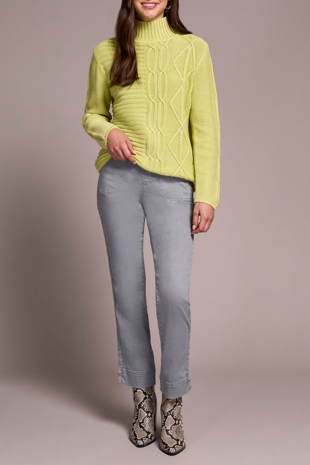 LIMEMIST MOCK NECK CABLE SWEATER