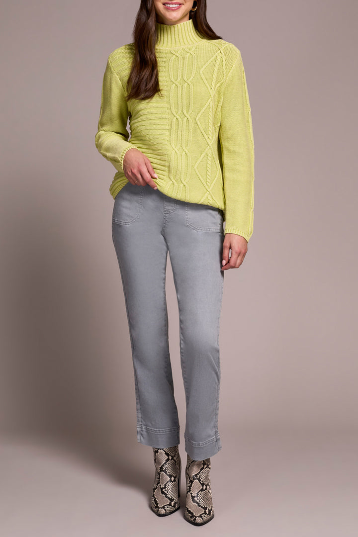 LIMEMIST MOCK NECK CABLE SWEATER