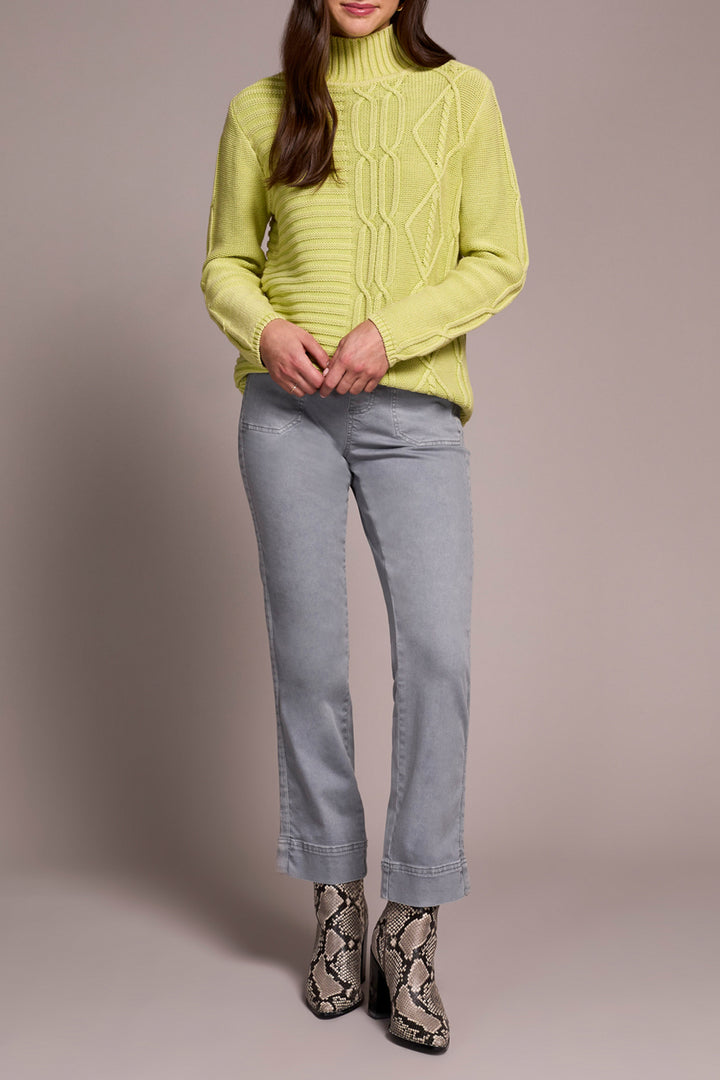 LIMEMIST MOCK NECK CABLE SWEATER