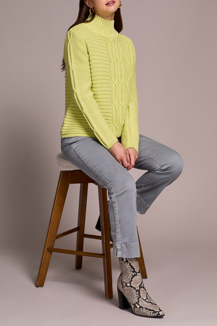 LIMEMIST MOCK NECK CABLE SWEATER