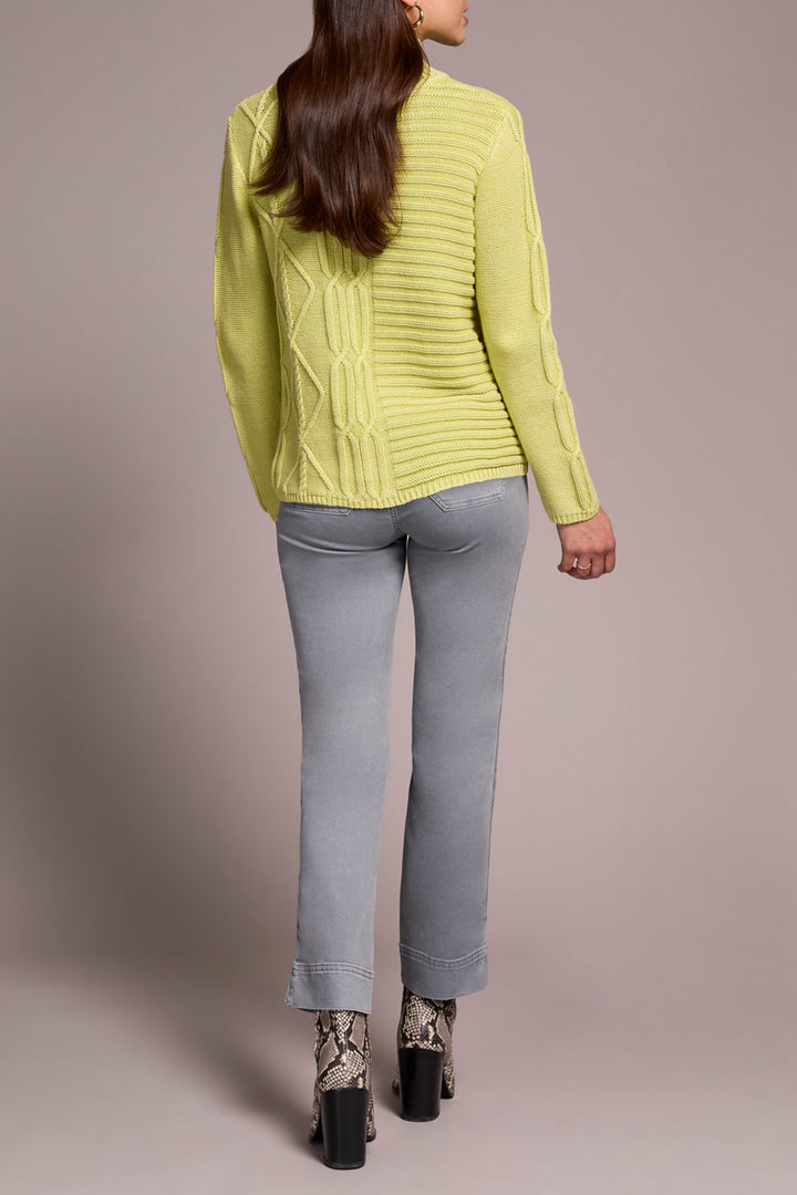 LIMEMIST MOCK NECK CABLE SWEATER
