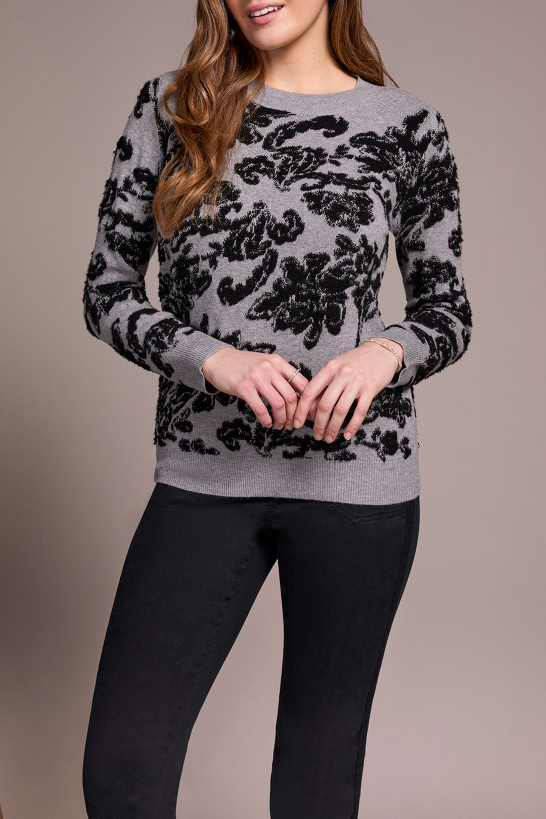 ADDIE GREY FLORAL CREW SWEATER