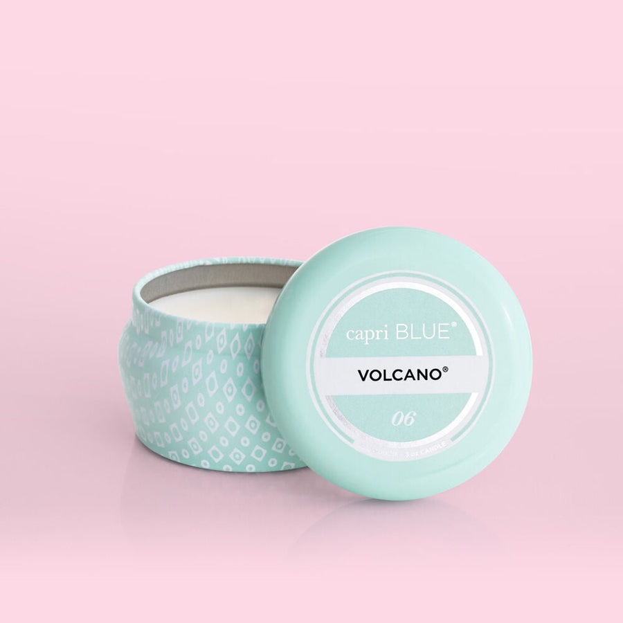 AQUA 3 OZ VOLCANO PRINTED MINI TIN CANDLE