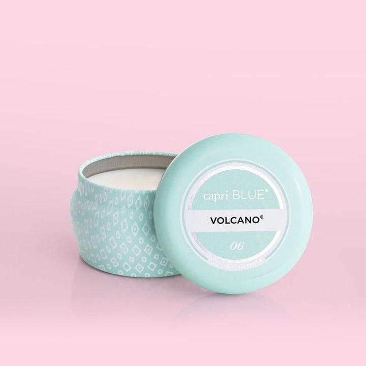 AQUA 3 OZ VOLCANO PRINTED MINI TIN CANDLE