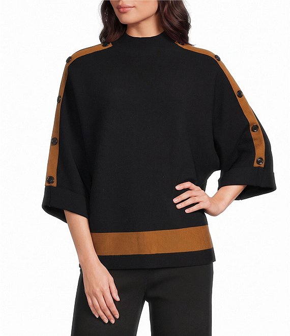 NAN BLACK FUNNEL NECK SWEATER WITH BUTTON DETAIL
