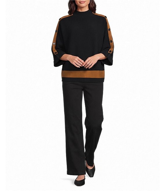 NAN BLACK FUNNEL NECK SWEATER WITH BUTTON DETAIL