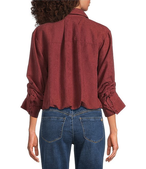 APPLE BUTTER 3/4 SLEEVE BUBBLE HEM TOP