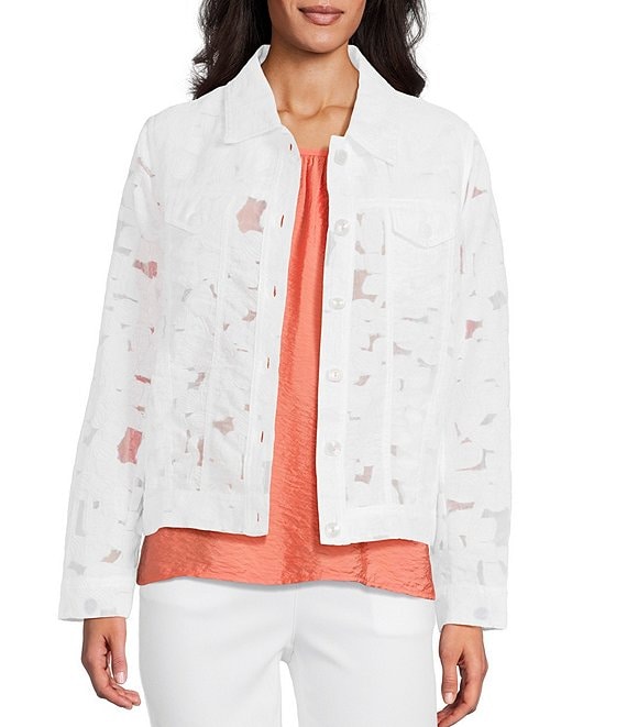 WHITE FLORAL LACE CUFFED JEAN JACKET