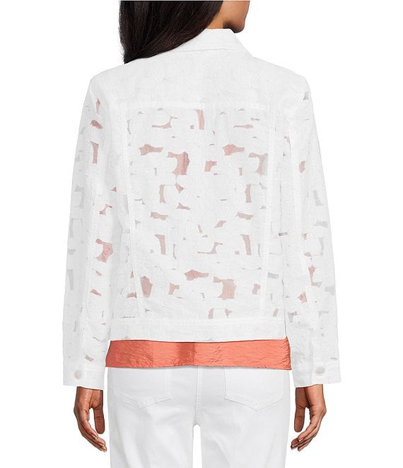 WHITE FLORAL LACE CUFFED JEAN JACKET