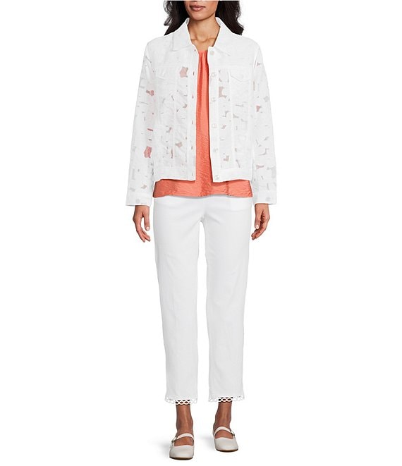 WHITE FLORAL LACE CUFFED JEAN JACKET