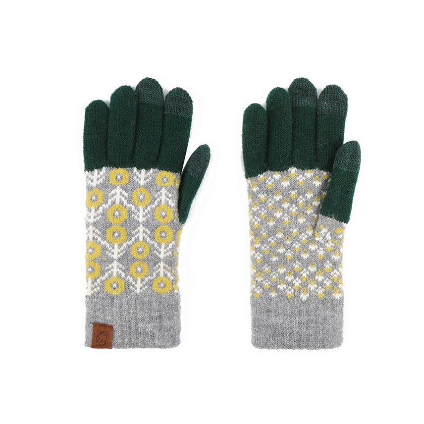 PINE & GREY JACQUARD WOOL KNIT GLOVES
